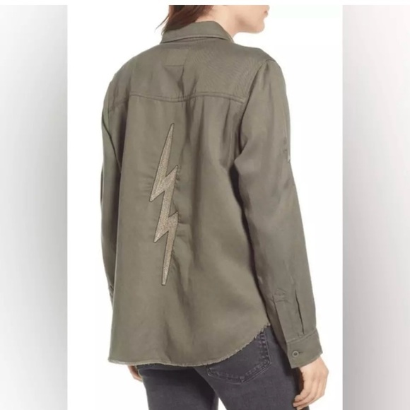 RAILS Loren Lightning Bolts Button Up Top Olive Green Women’s Size XS Lyocell - Picture 12 of 15